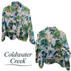 Coldwater Creek Blue Green Floral Jacket Blazer 1x
